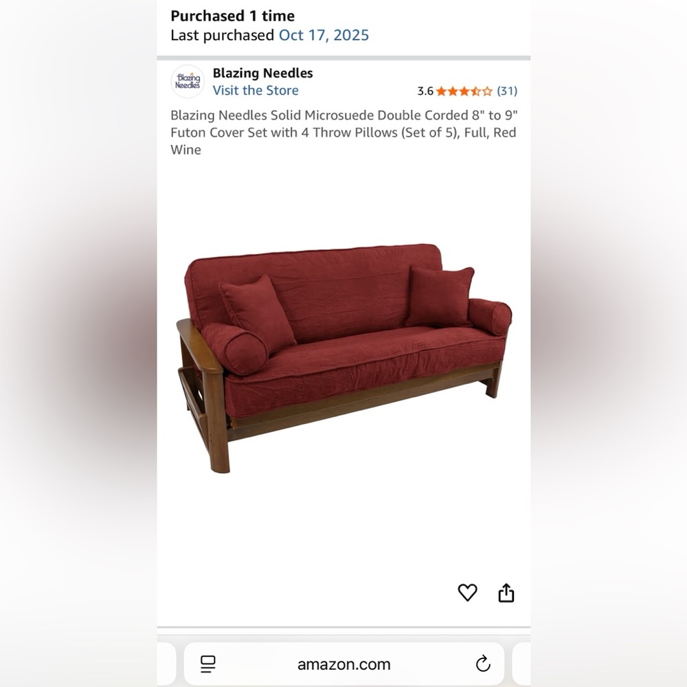 Blazing Needles Wine Red Futon Cover Set with Pillows